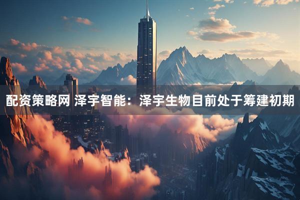 配资策略网 泽宇智能：泽宇生物目前处于筹建初期